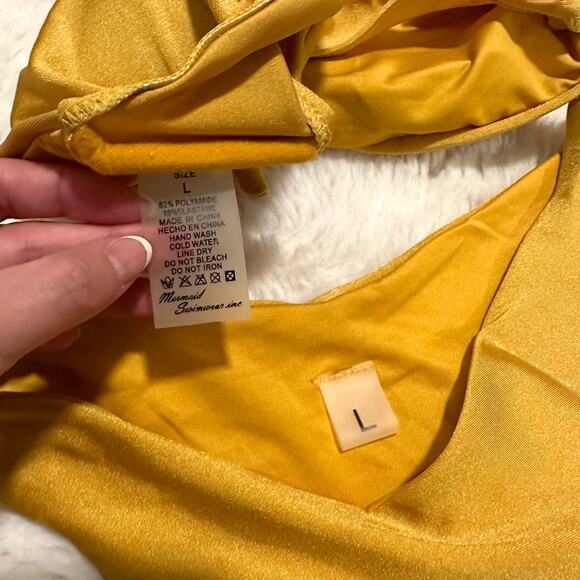 New Golden Mustard Yellow Front and Back Tie High Leg Bikini set Size Large - Picture 3 of 3